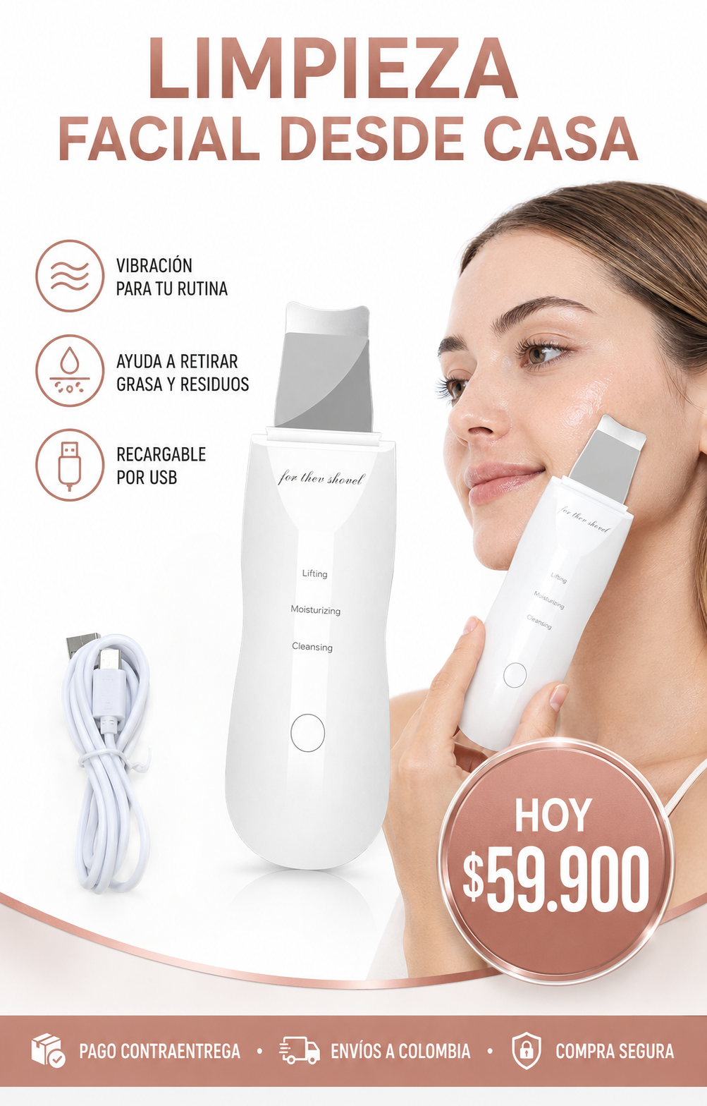 Limpiador Facial con Vibración para Poros